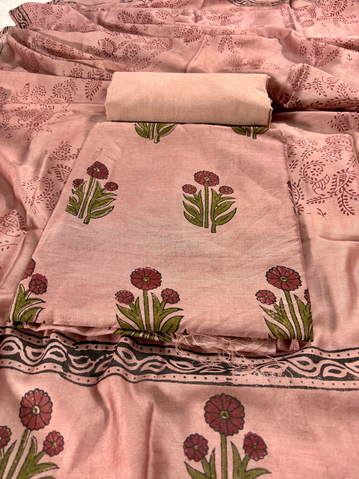 Chanderi silk Handblock copper brown suit