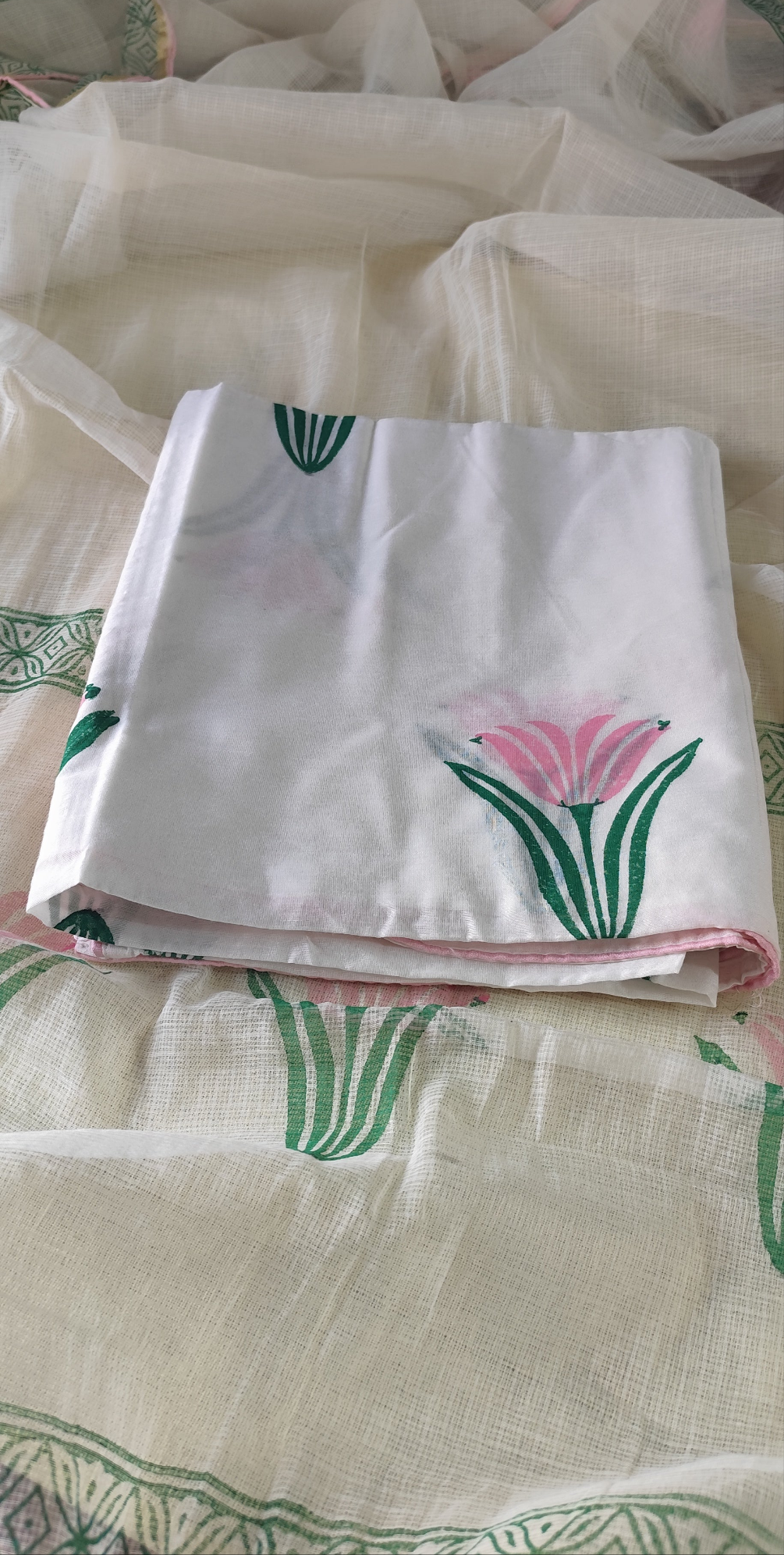 Hand block pink Tulip chanderi silk salwaar suit