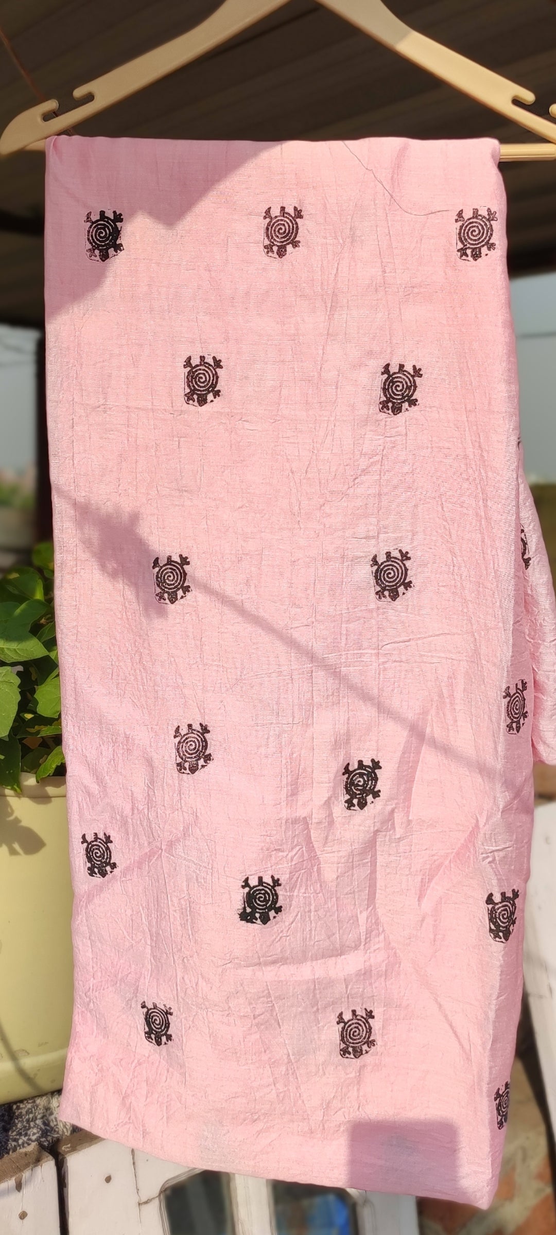 Handblock pink chanderi silk suit
