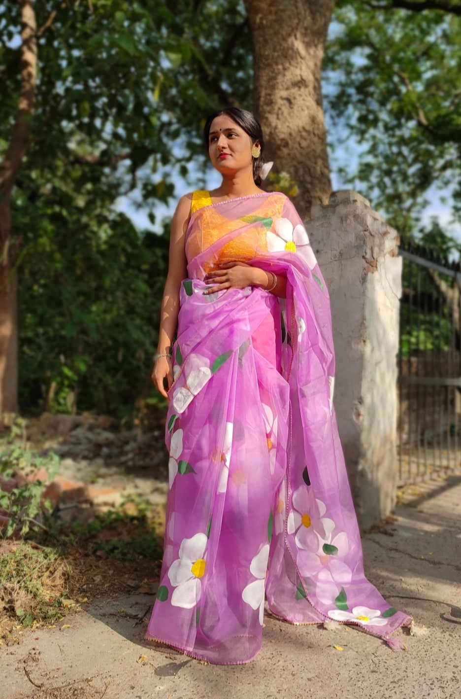 Hand Painted Oraganza Saree
