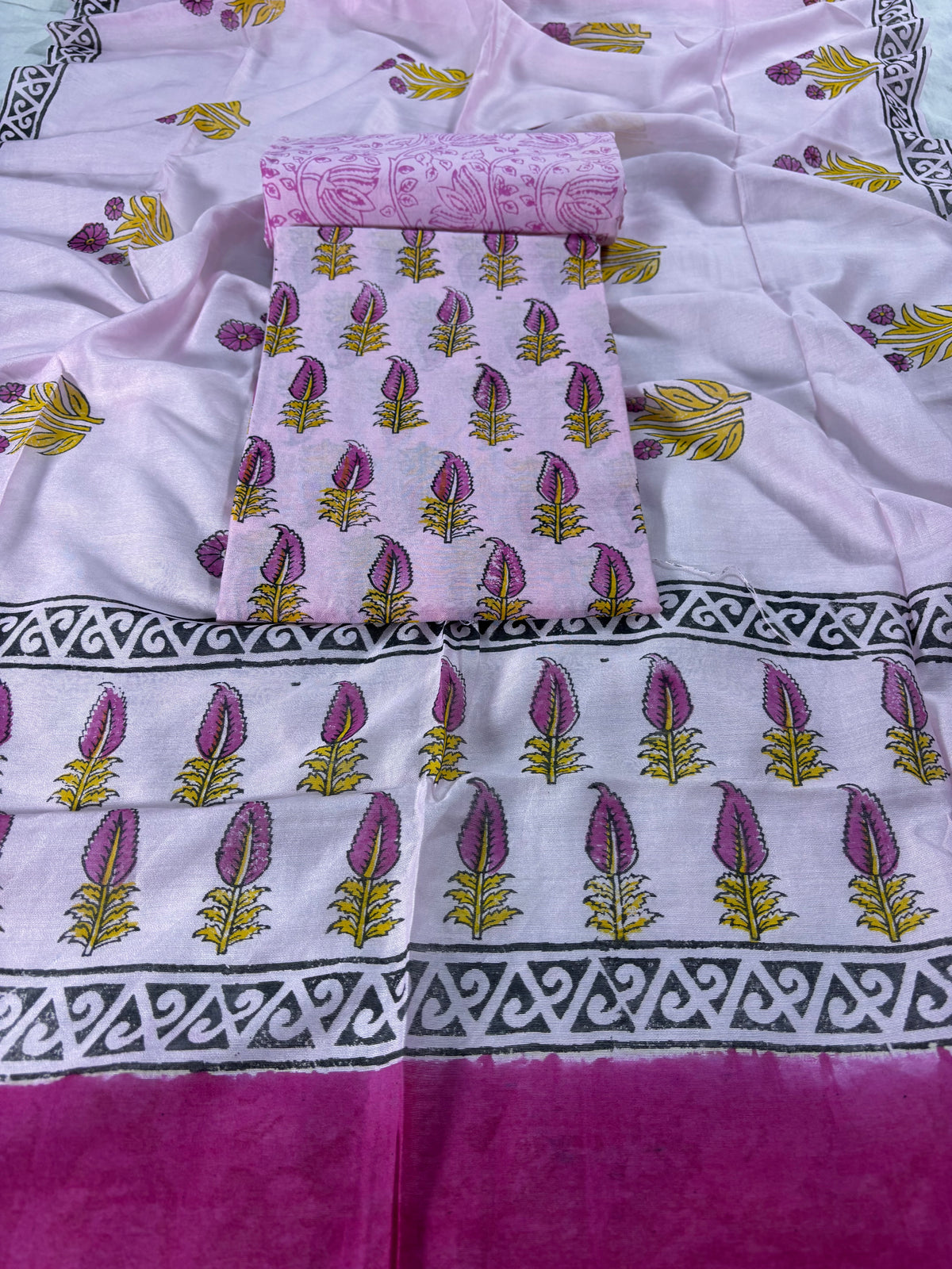 Handblock  pink chanderi silk  suit