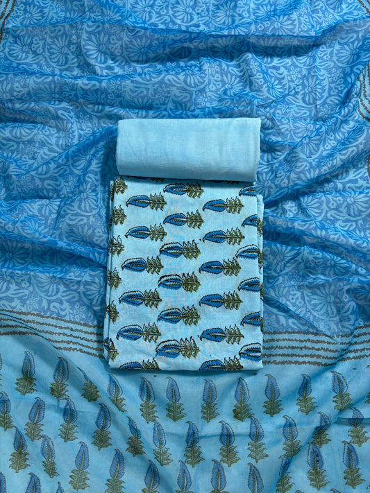 Handblock blue chanderi silk suit