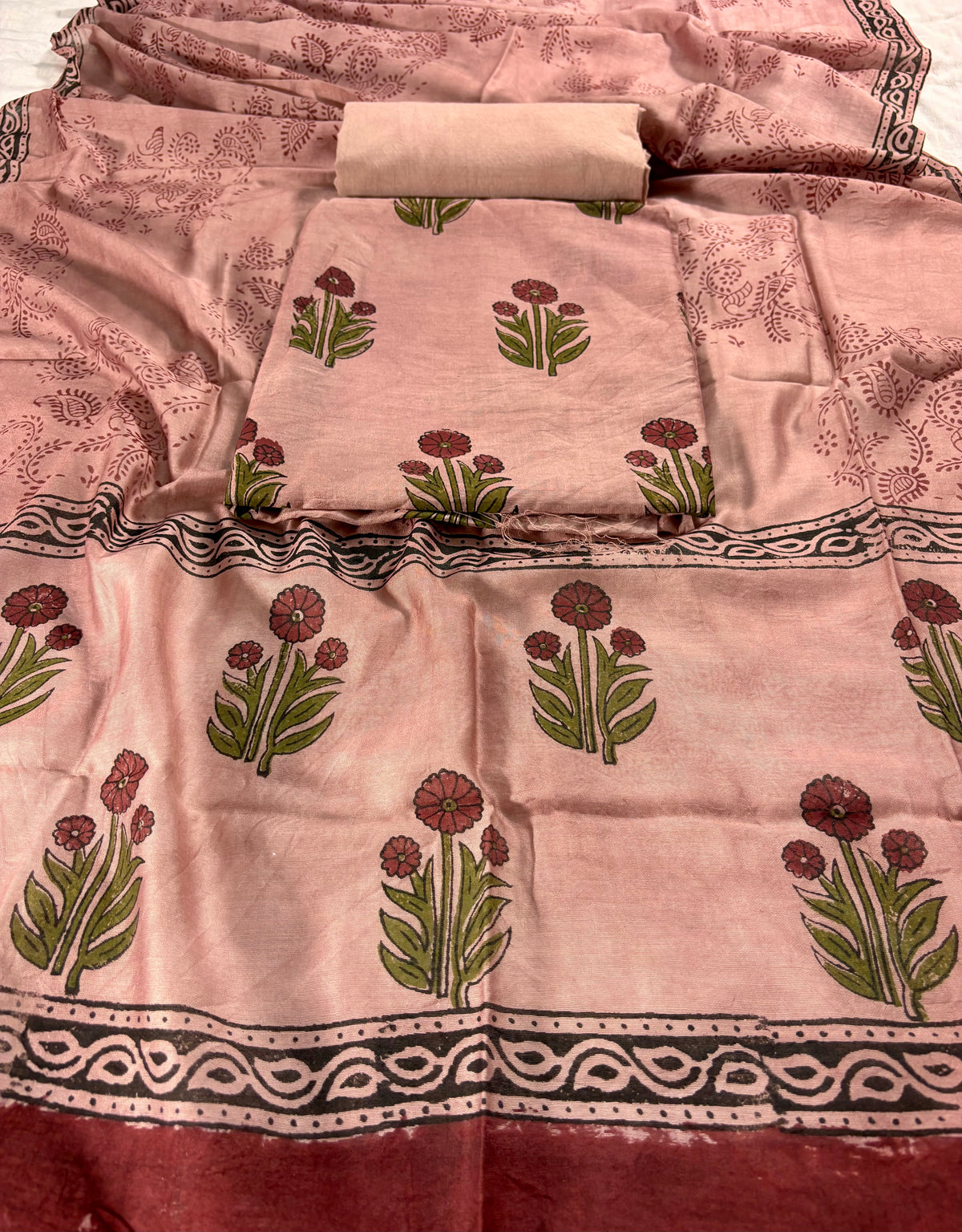 Chanderi  silk Handblock copper brown suit