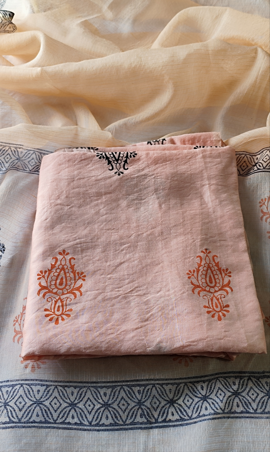 Handblock  pink chanderi silk suit