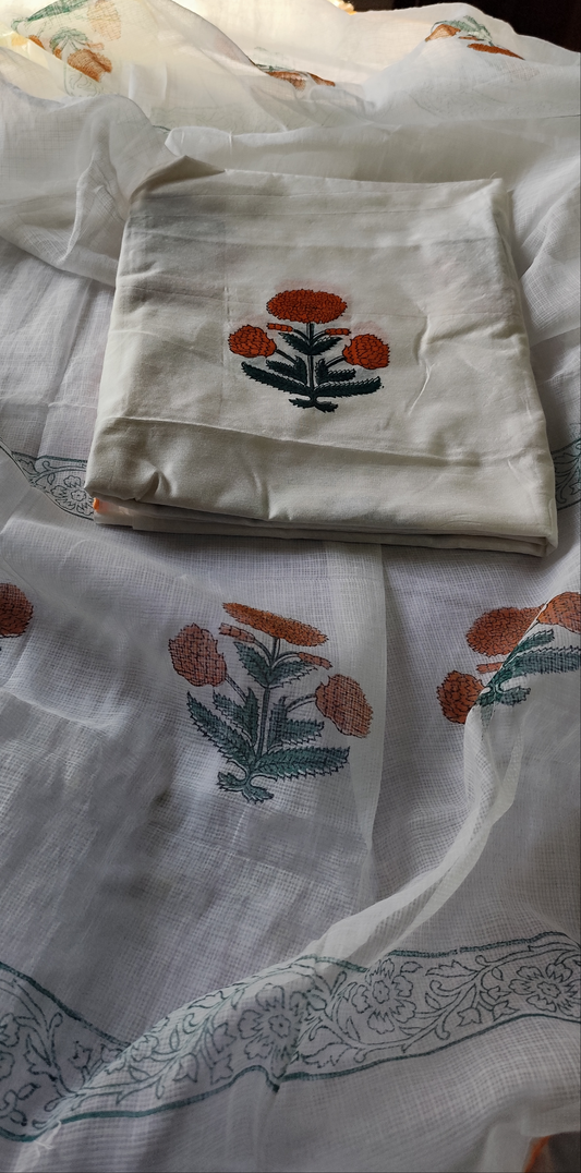 Handblock chanderi silk suit