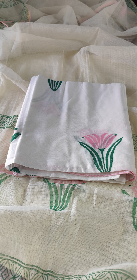 Hand block  pink Tulip chanderi silk salwaar suit