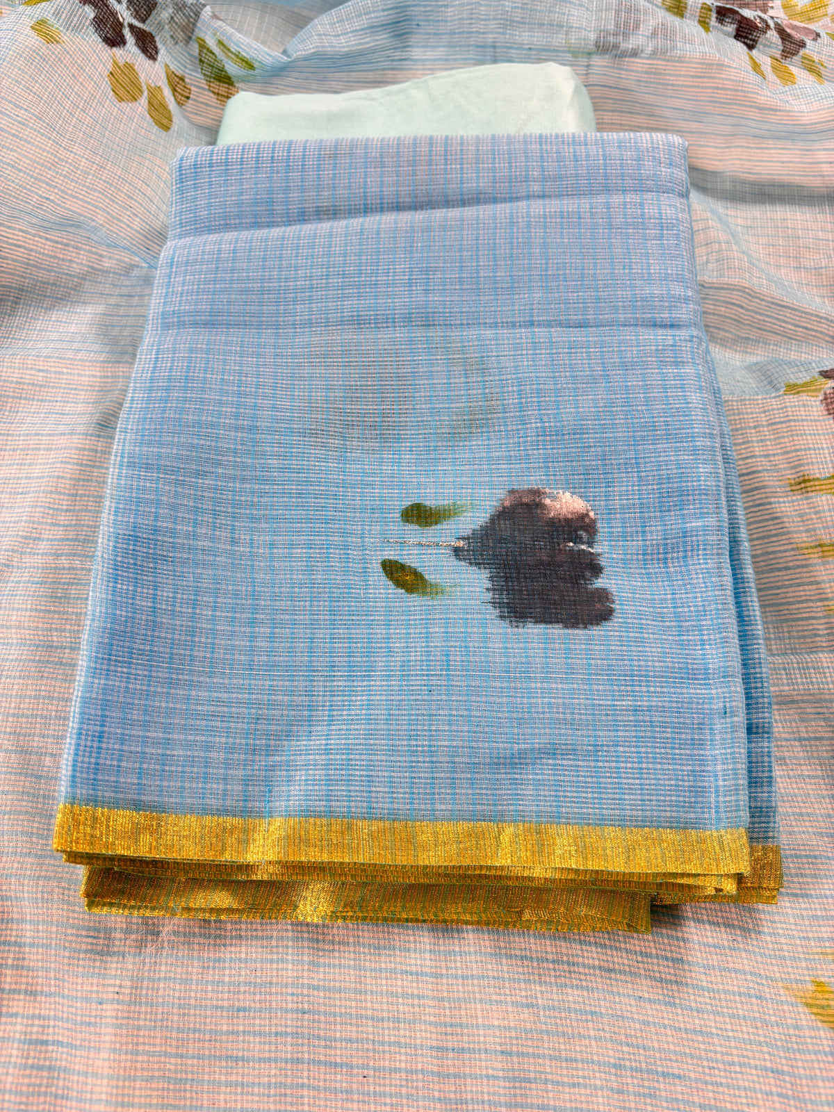 Handpainted blue floral Kota doria suit