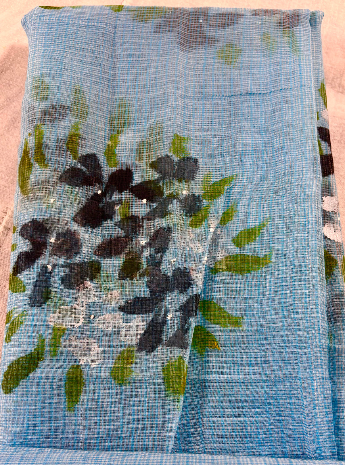 Handpainted blue floral Kota doria suit