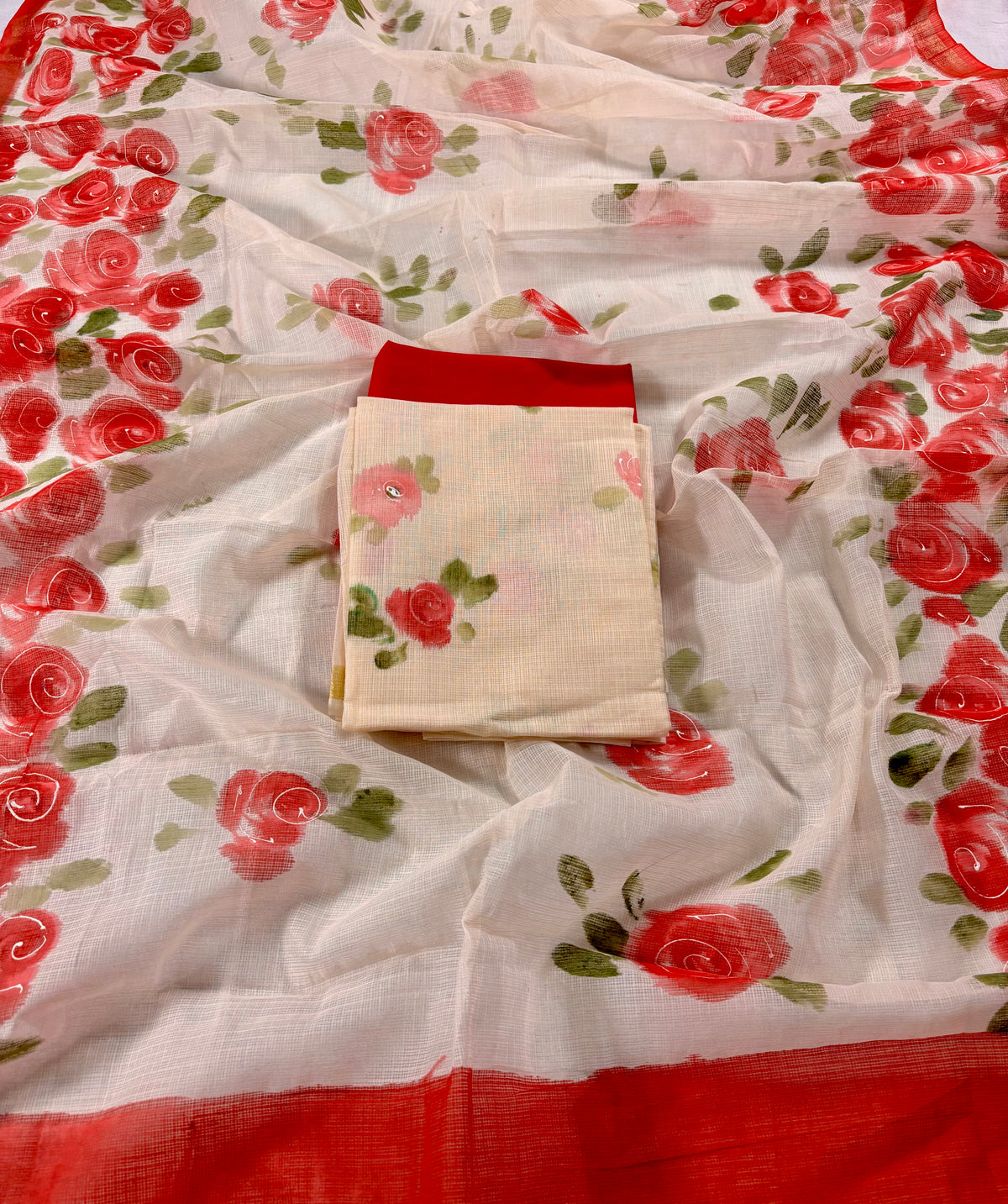Handpainted roses Kota doria suit