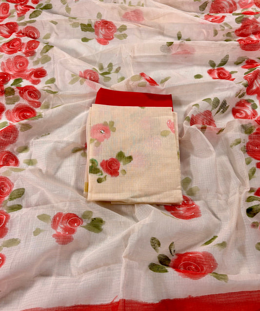 Handpainted roses Kota doria suit