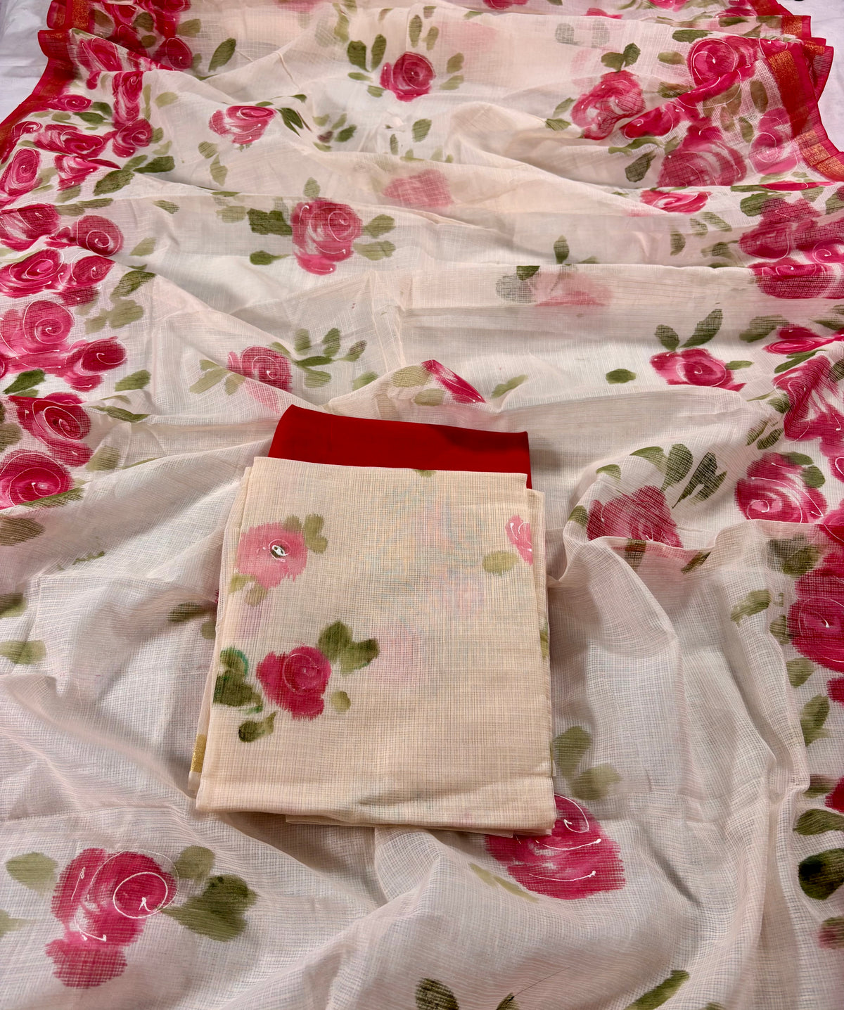 Handpainted roses Kota doria suit