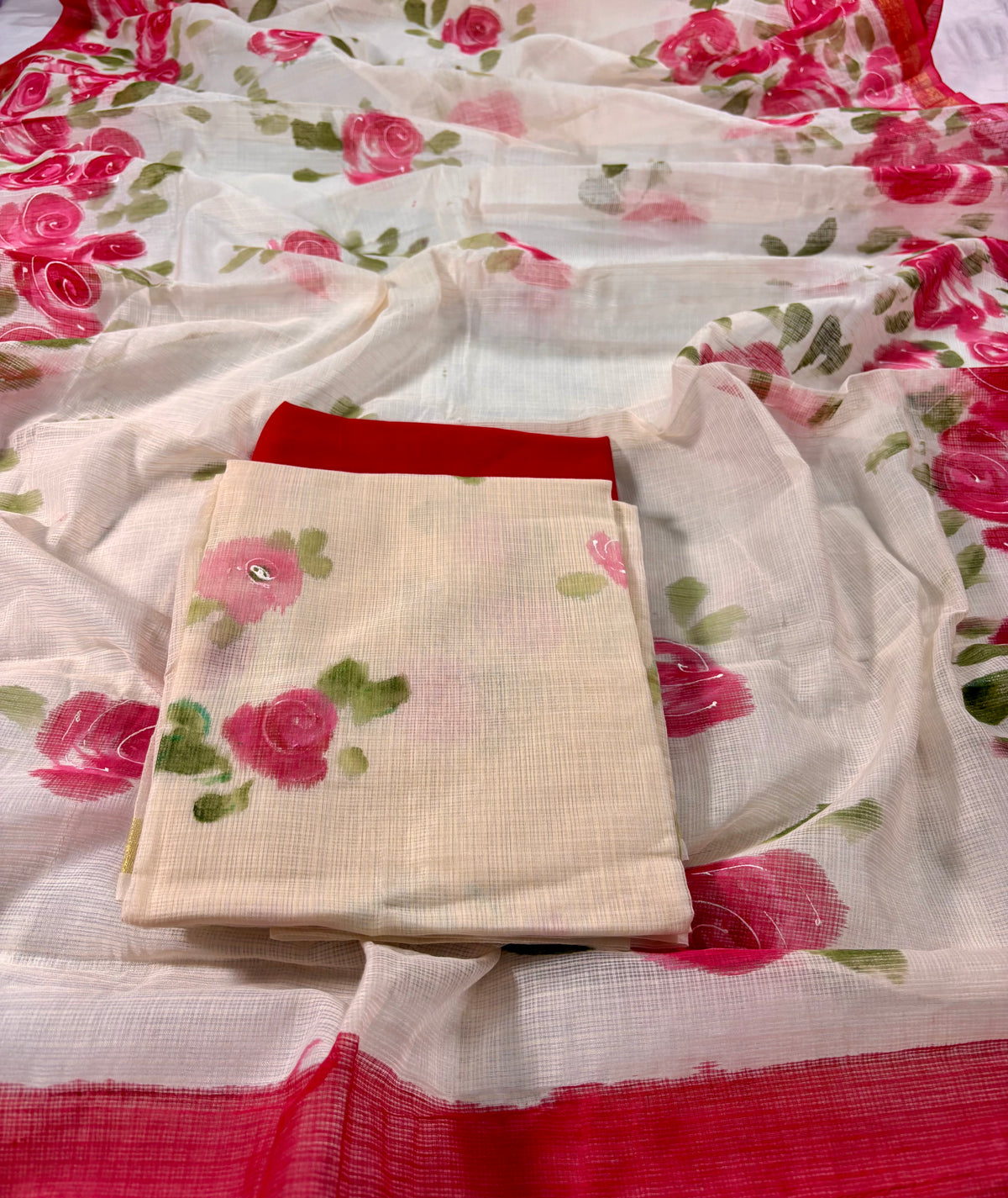 Handpainted roses Kota doria suit