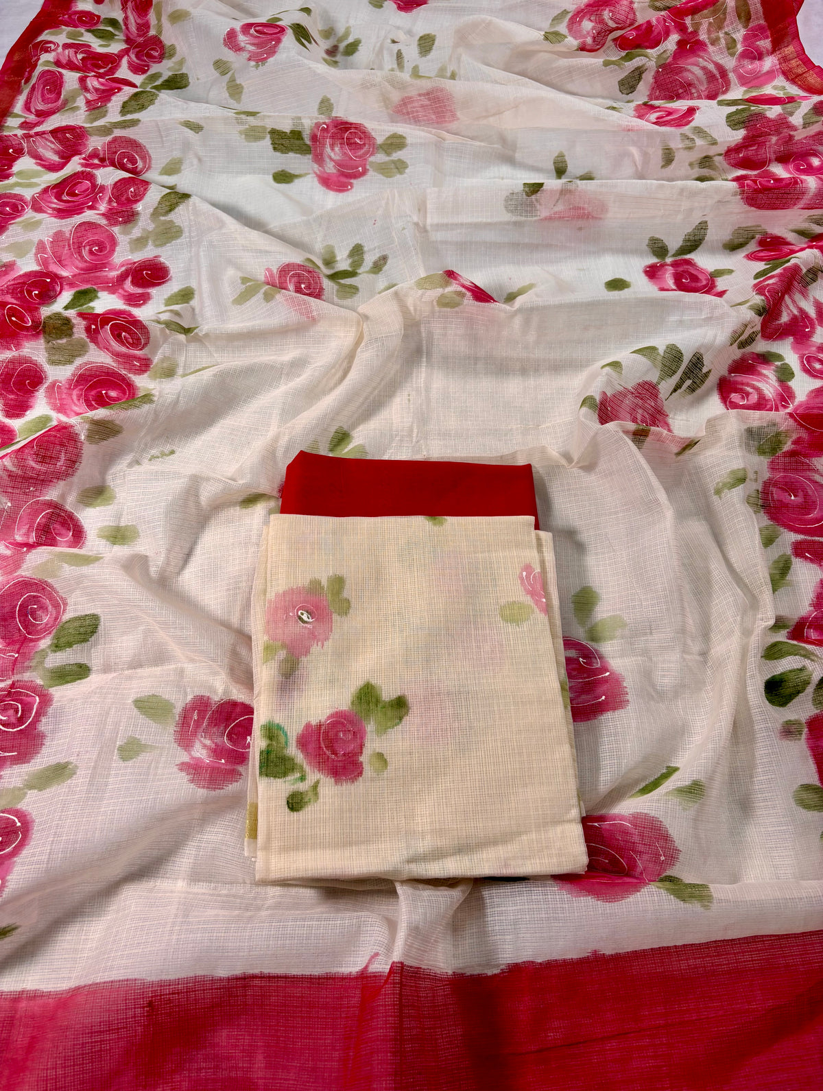 Handpainted roses Kota doria suit