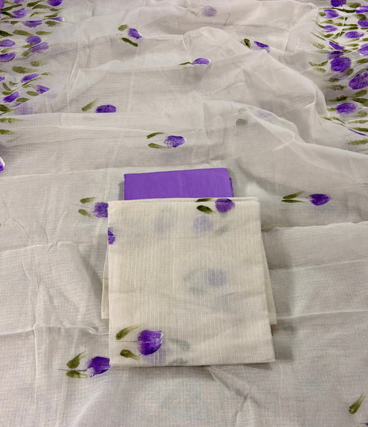 Hand painted violet tulip Kota doria suit