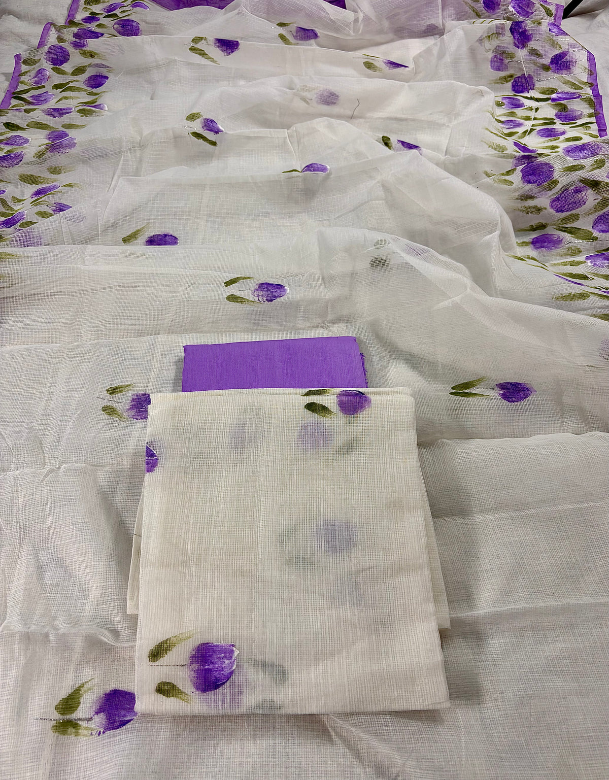 Hand painted violet tulip Kota doria suit