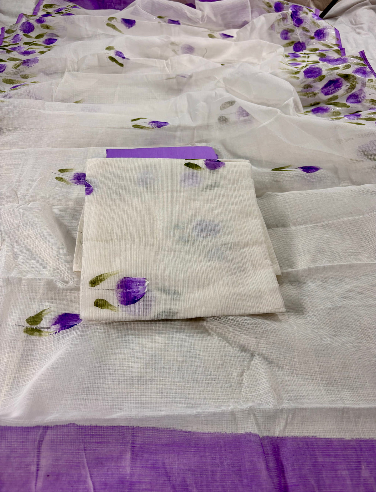 Hand painted violet tulip Kota doria suit