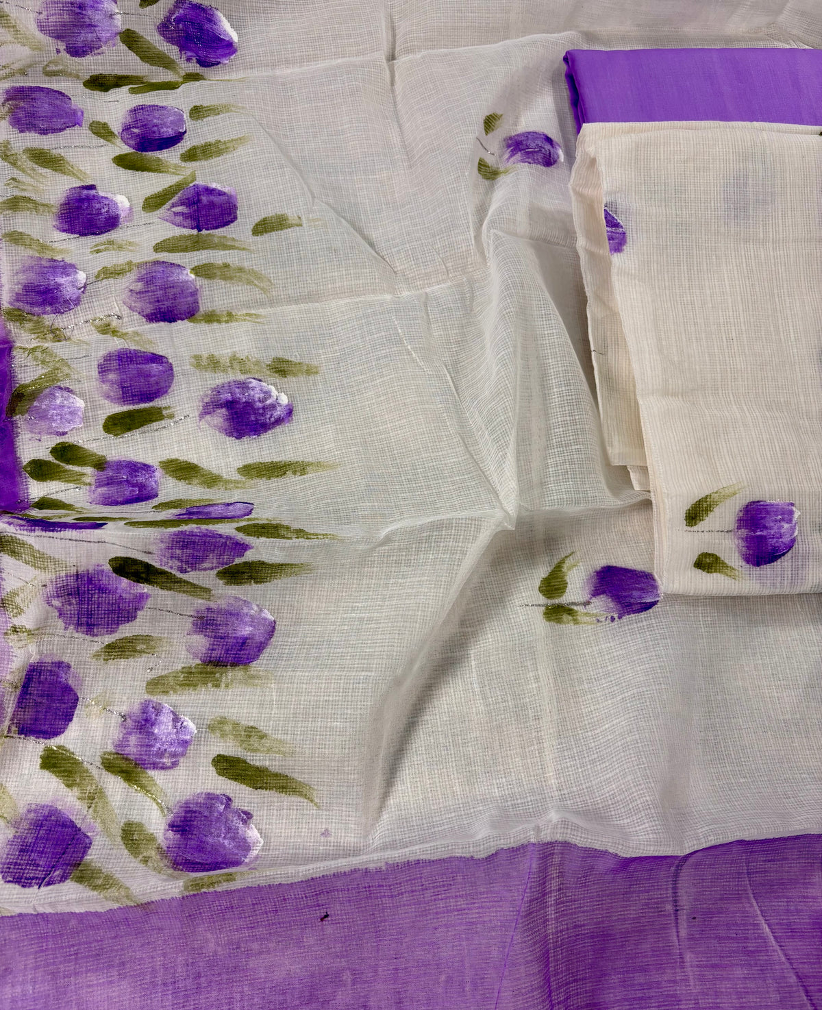 Hand painted violet tulip Kota doria suit