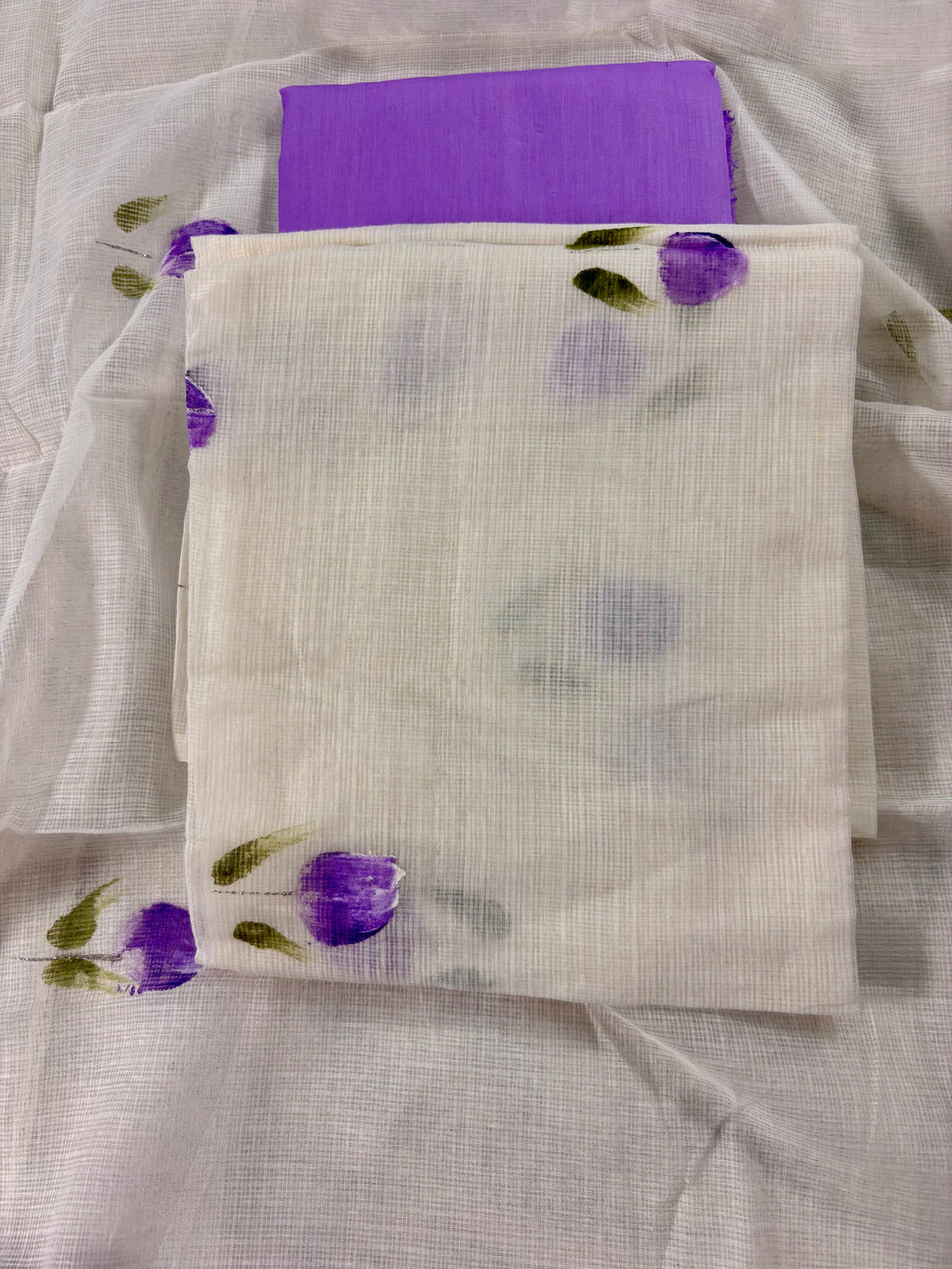 Hand painted violet tulip Kota doria suit