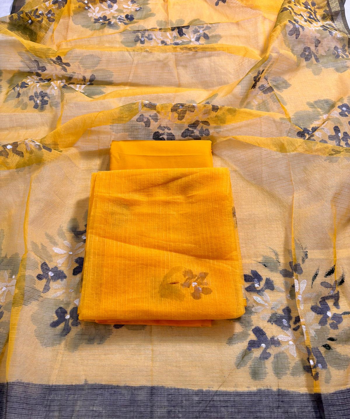 Hand painted yellow floral Kota doria suit