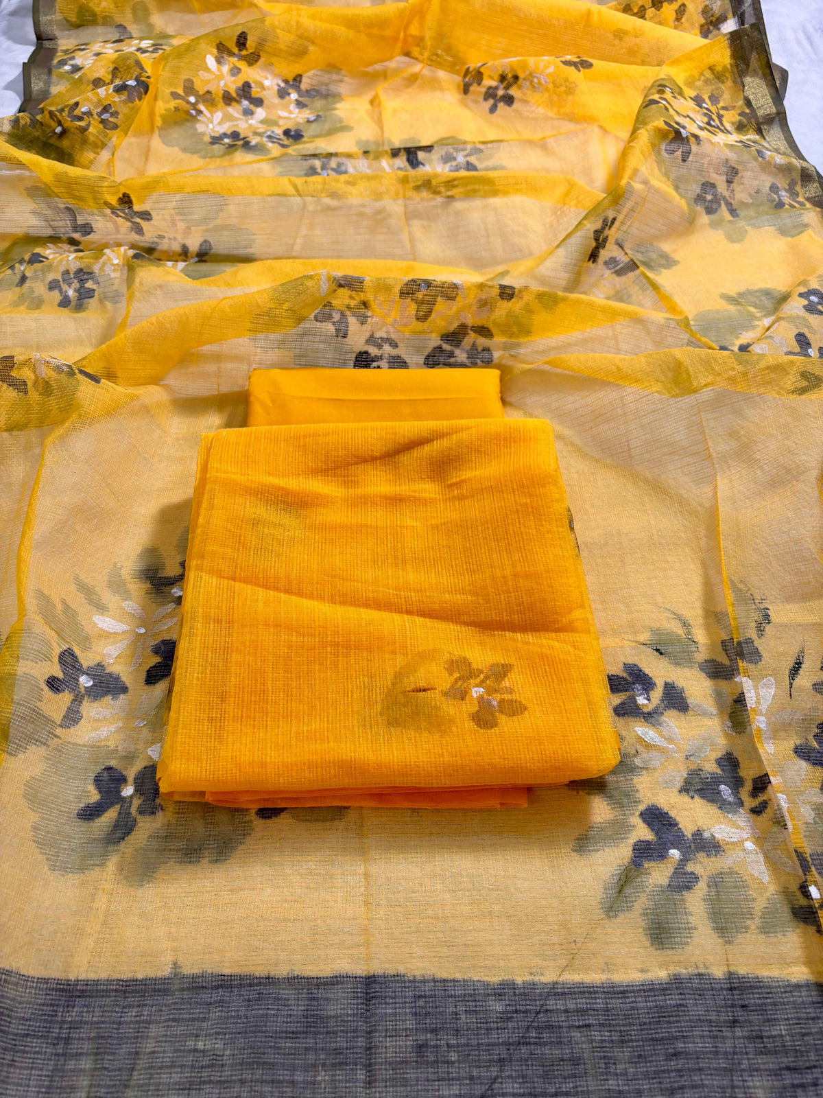 Hand painted yellow floral Kota doria suit