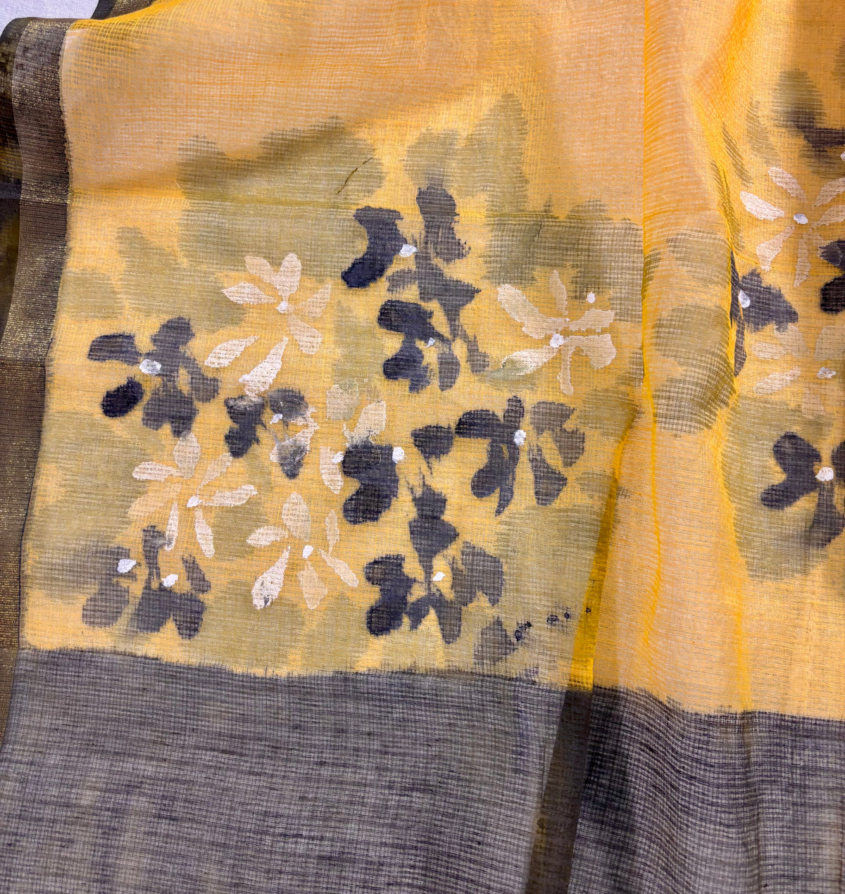 Hand painted yellow floral Kota doria suit