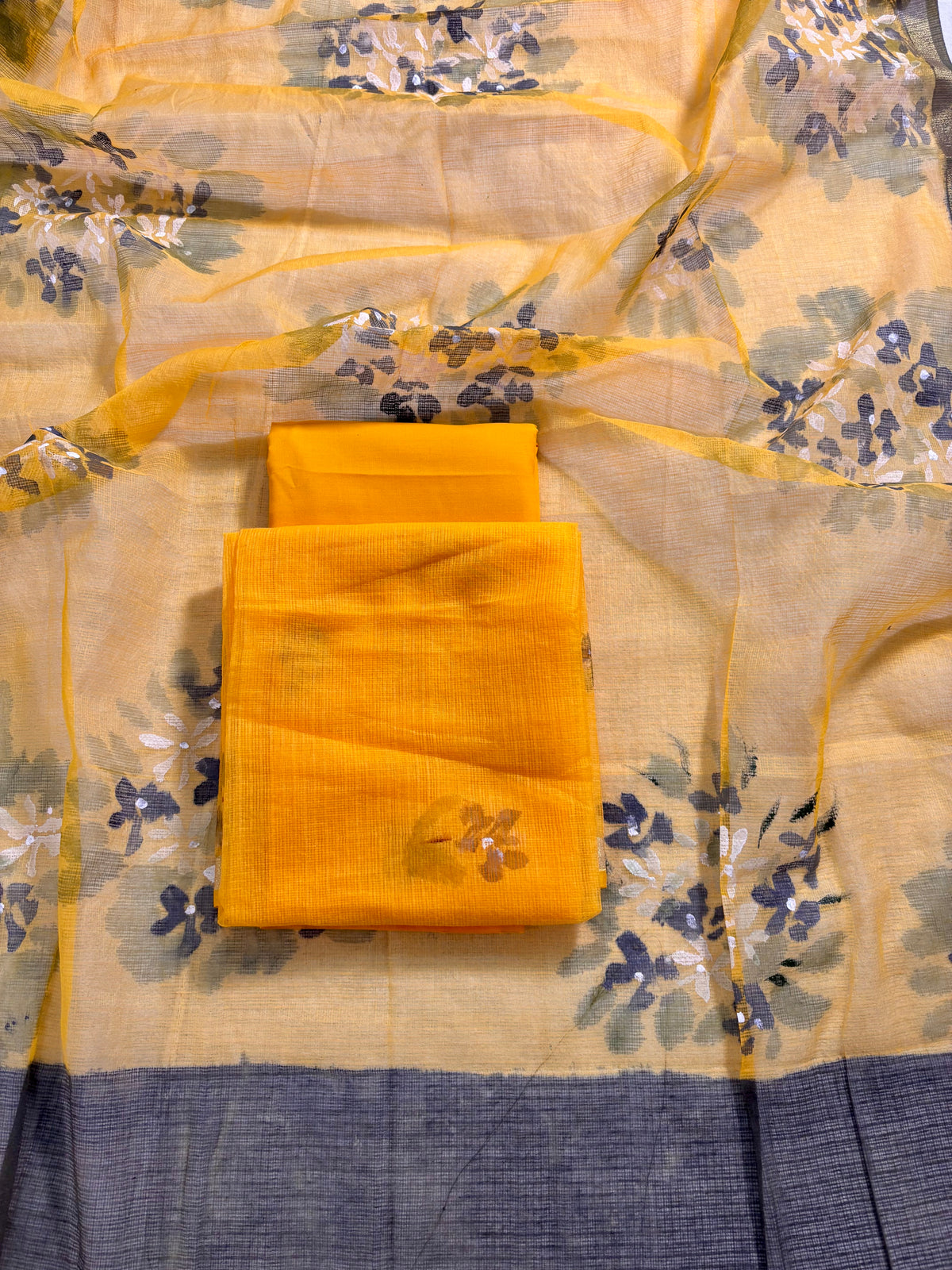 Hand painted yellow floral Kota doria suit