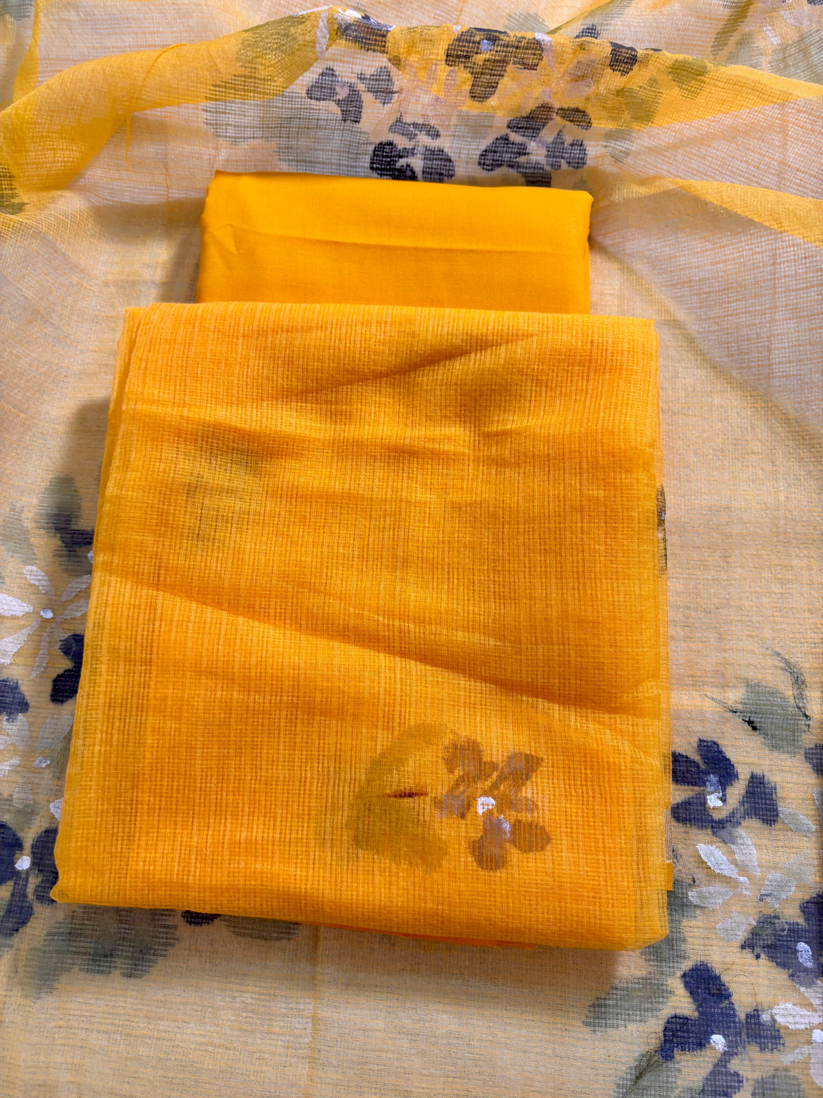 Hand painted yellow floral Kota doria suit