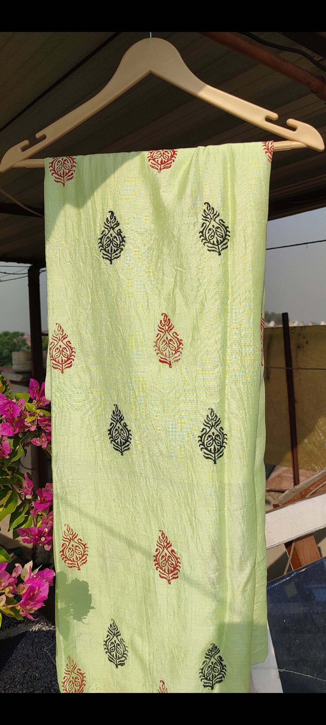 Handblock  pista chanderi silk suit