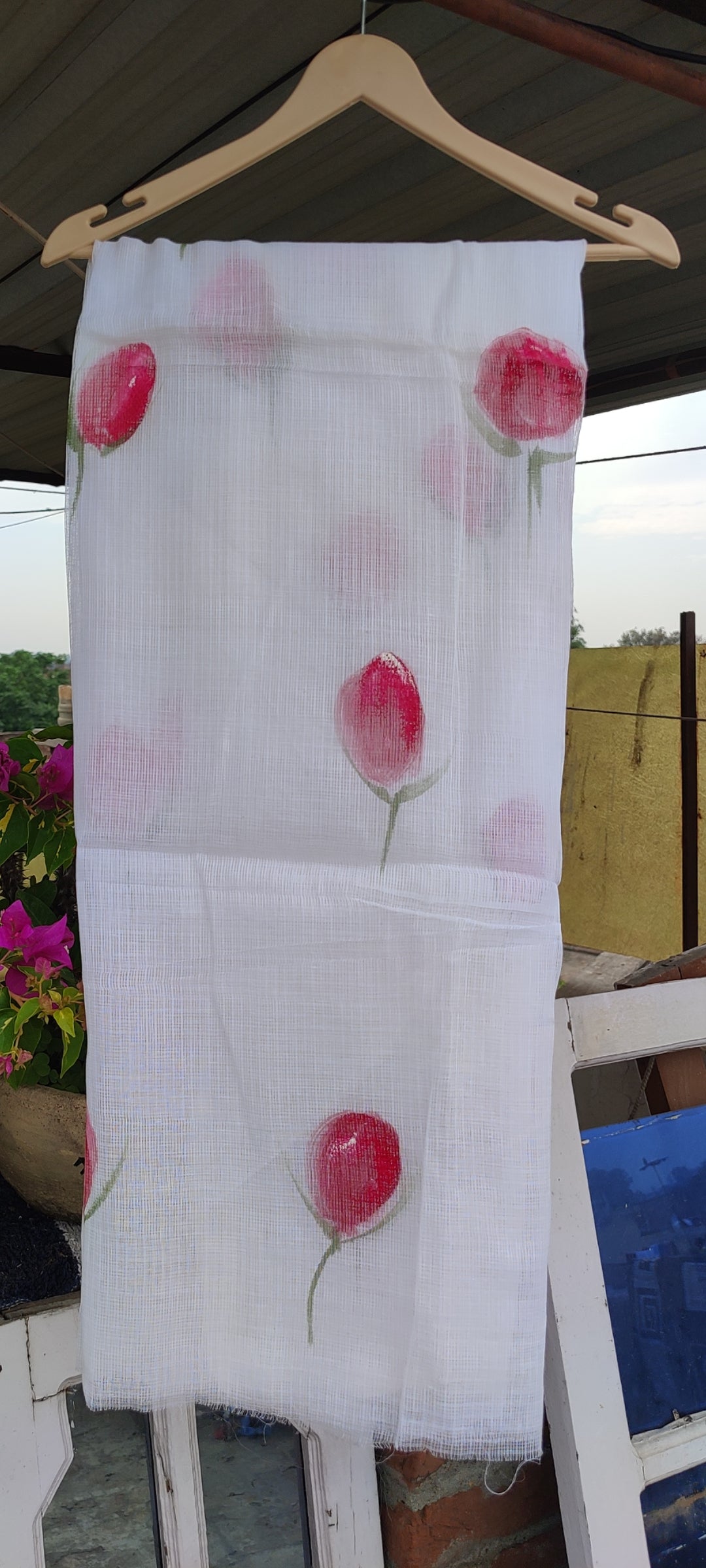 Hand-painted  pure kota doria suit with tulips