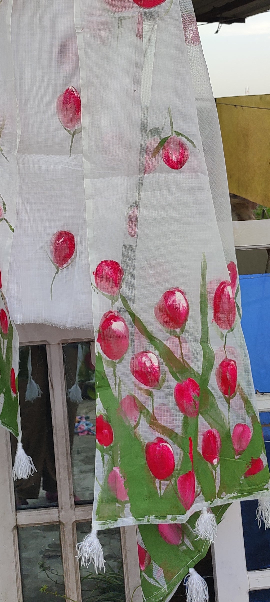 Hand-painted  pure kota doria suit with tulips
