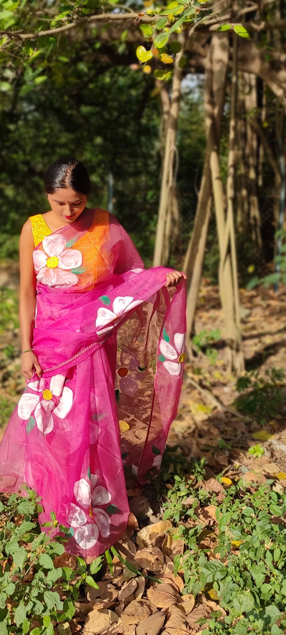 Mergentta Handpainted organza saree
