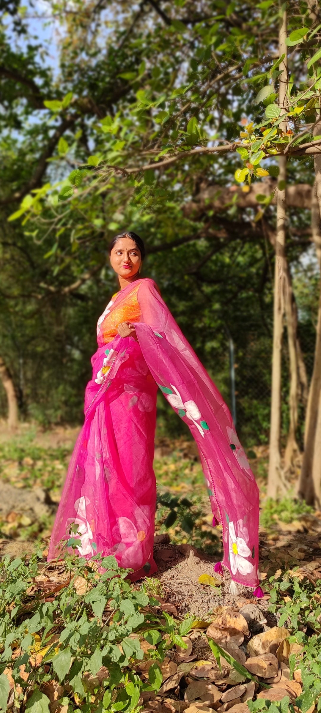 Mergentta Handpainted organza saree