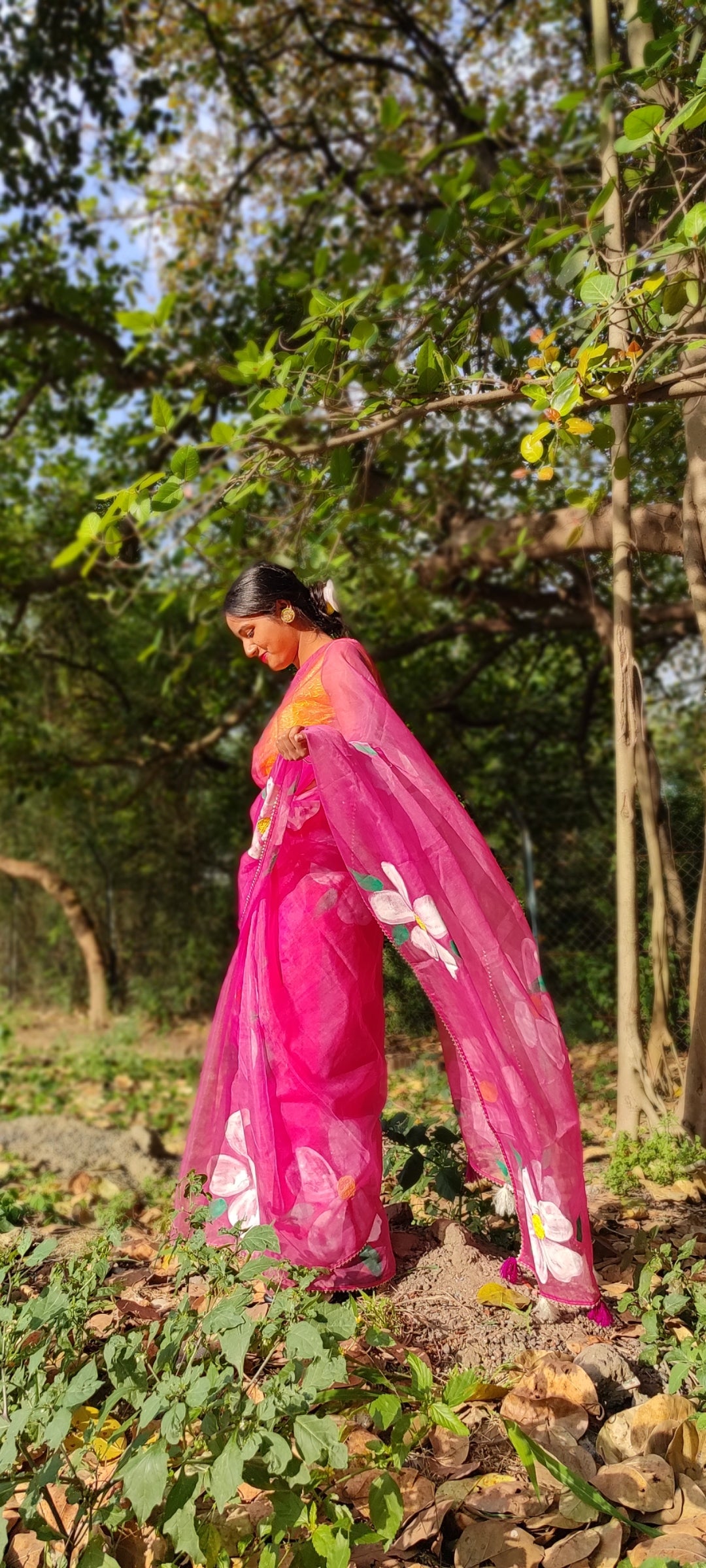 Mergentta Handpainted organza saree