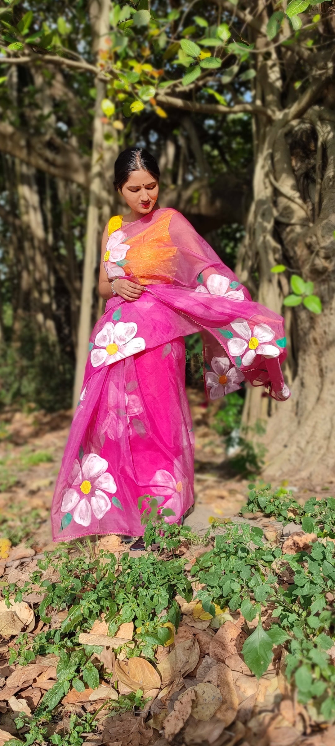 Mergentta Handpainted organza saree