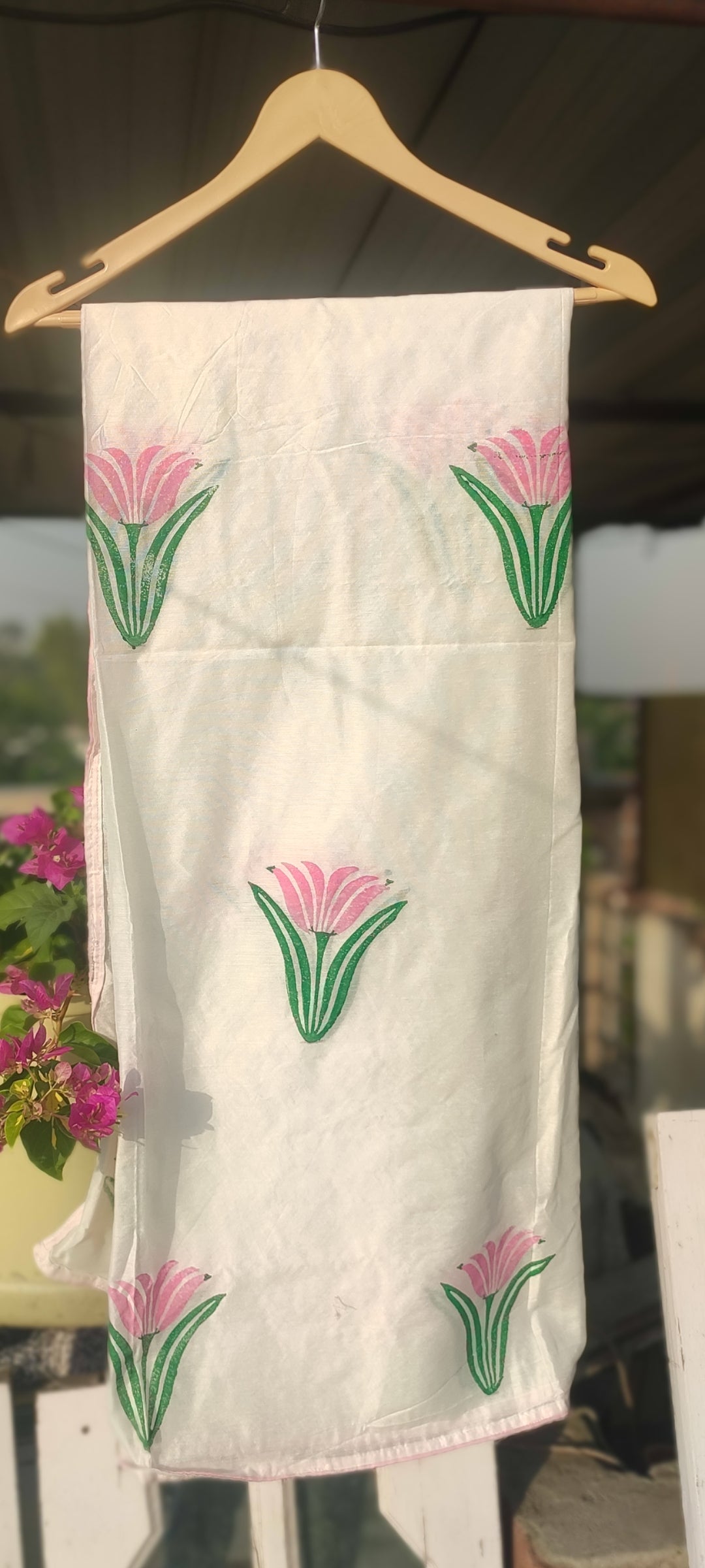 Hand block  pink Tulip chanderi silk salwaar suit