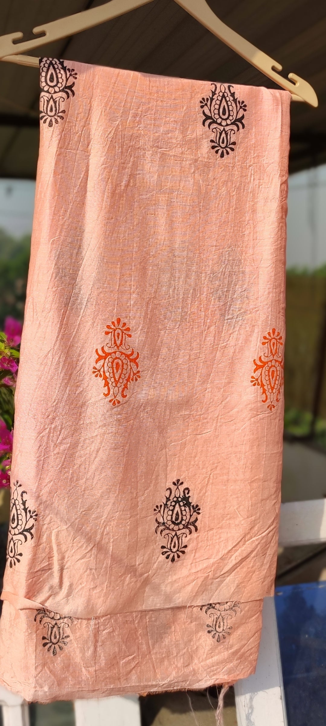 Handblock  pink chanderi silk suit