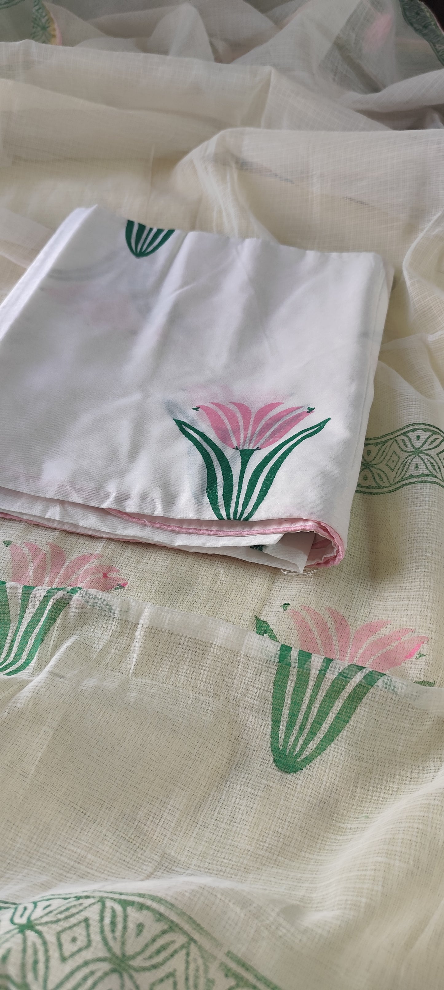 Hand block  pink Tulip chanderi silk salwaar suit