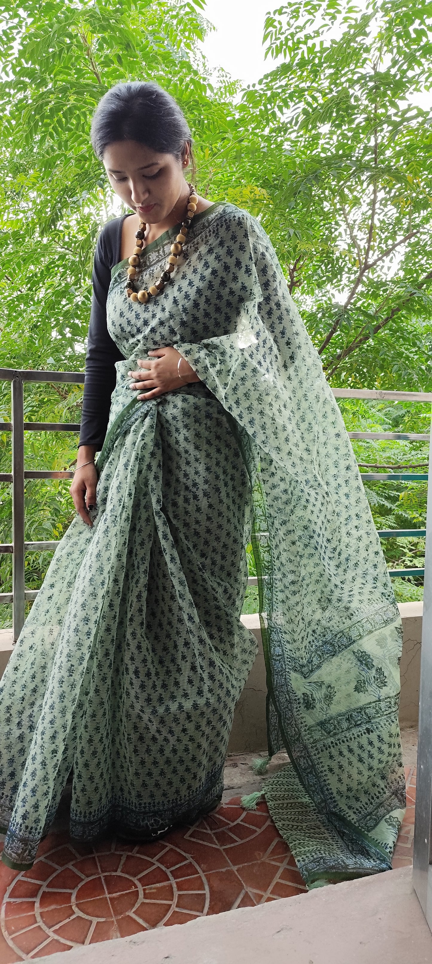 Pista colour Hand block pure kota saree