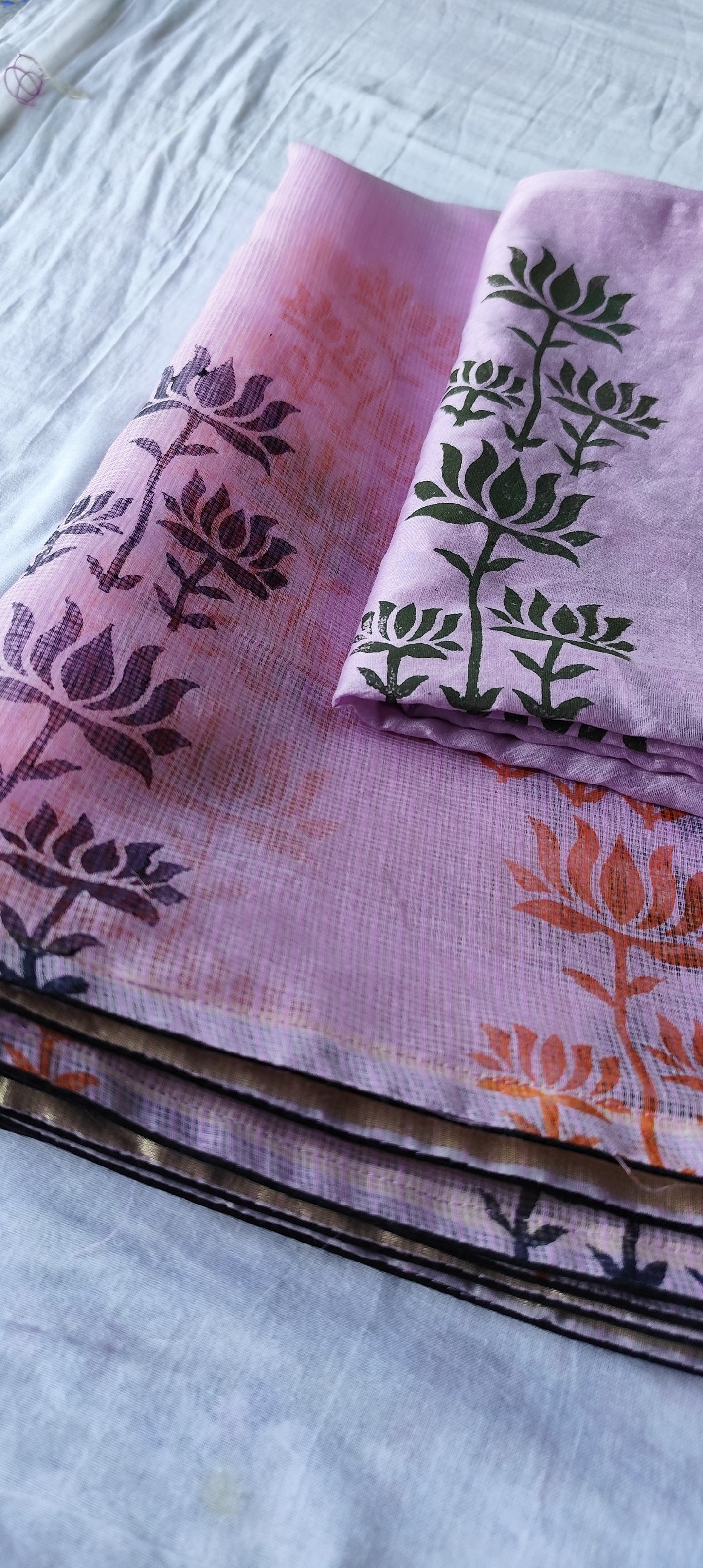 Handblock lilac chanderi silk suit