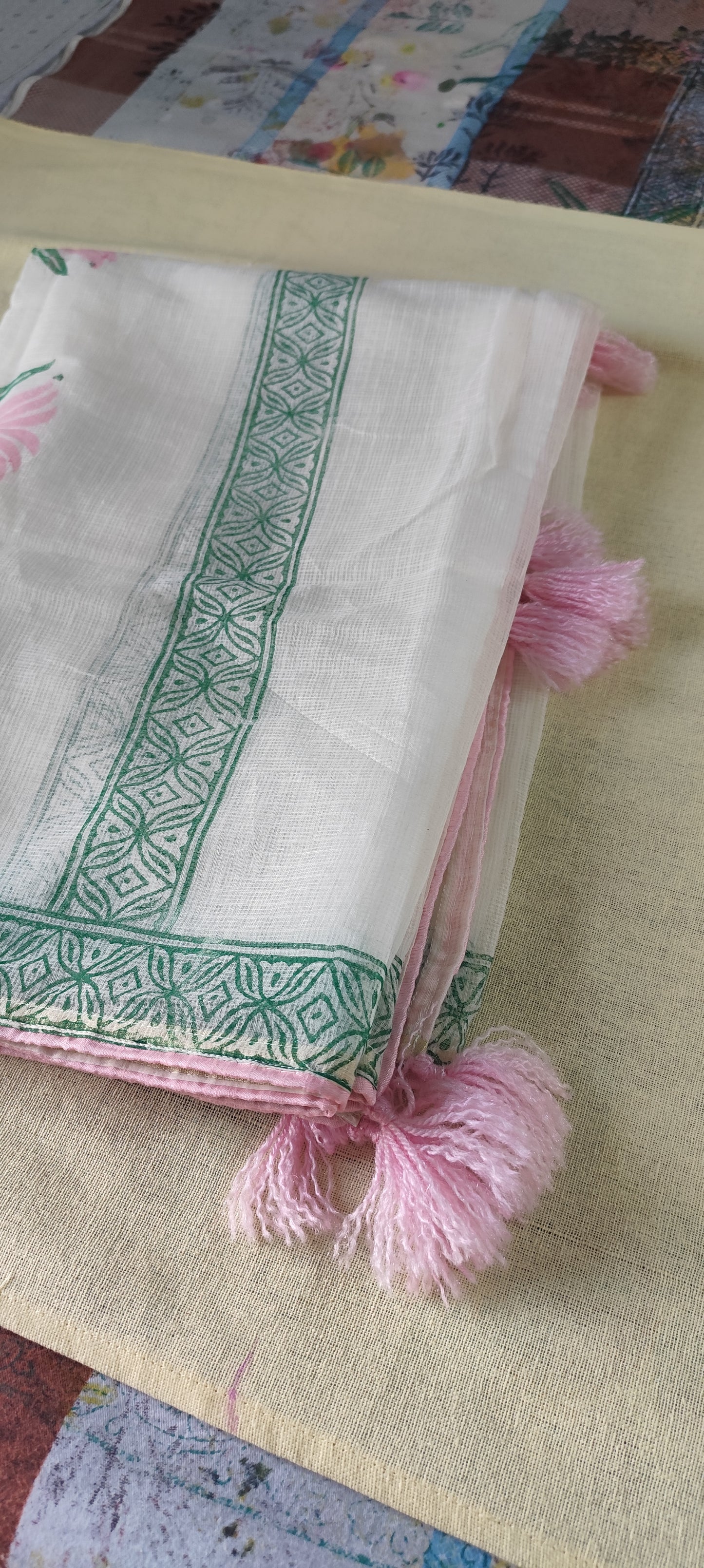 Hand block  pink Tulip chanderi silk salwaar suit