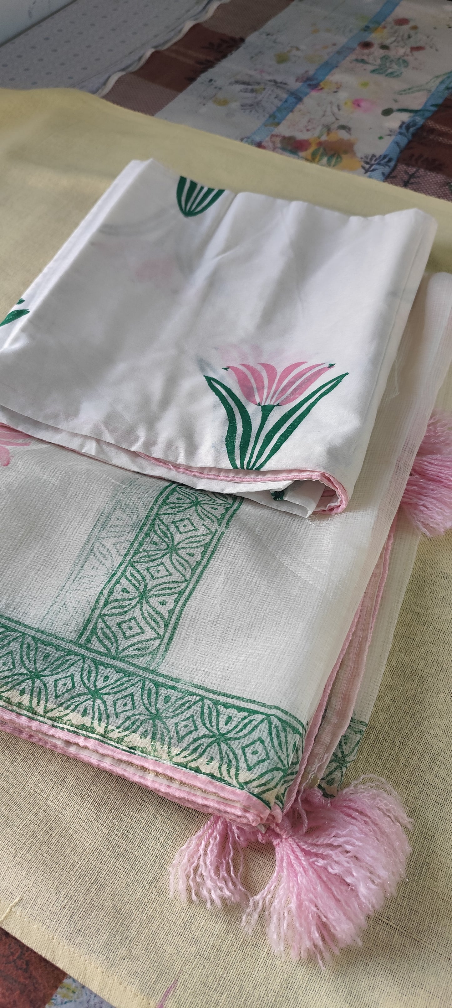 Hand block  pink Tulip chanderi silk salwaar suit