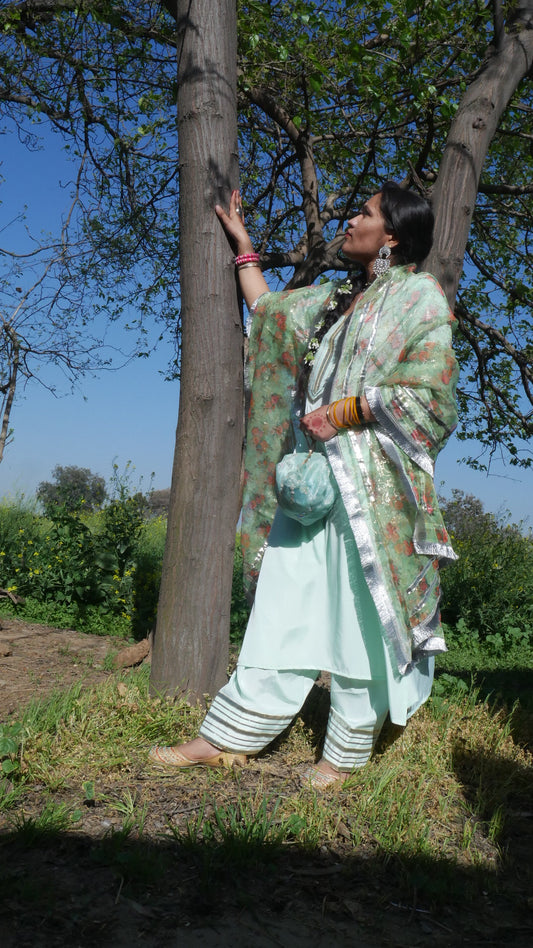 Pista green farsi suit salwaar
