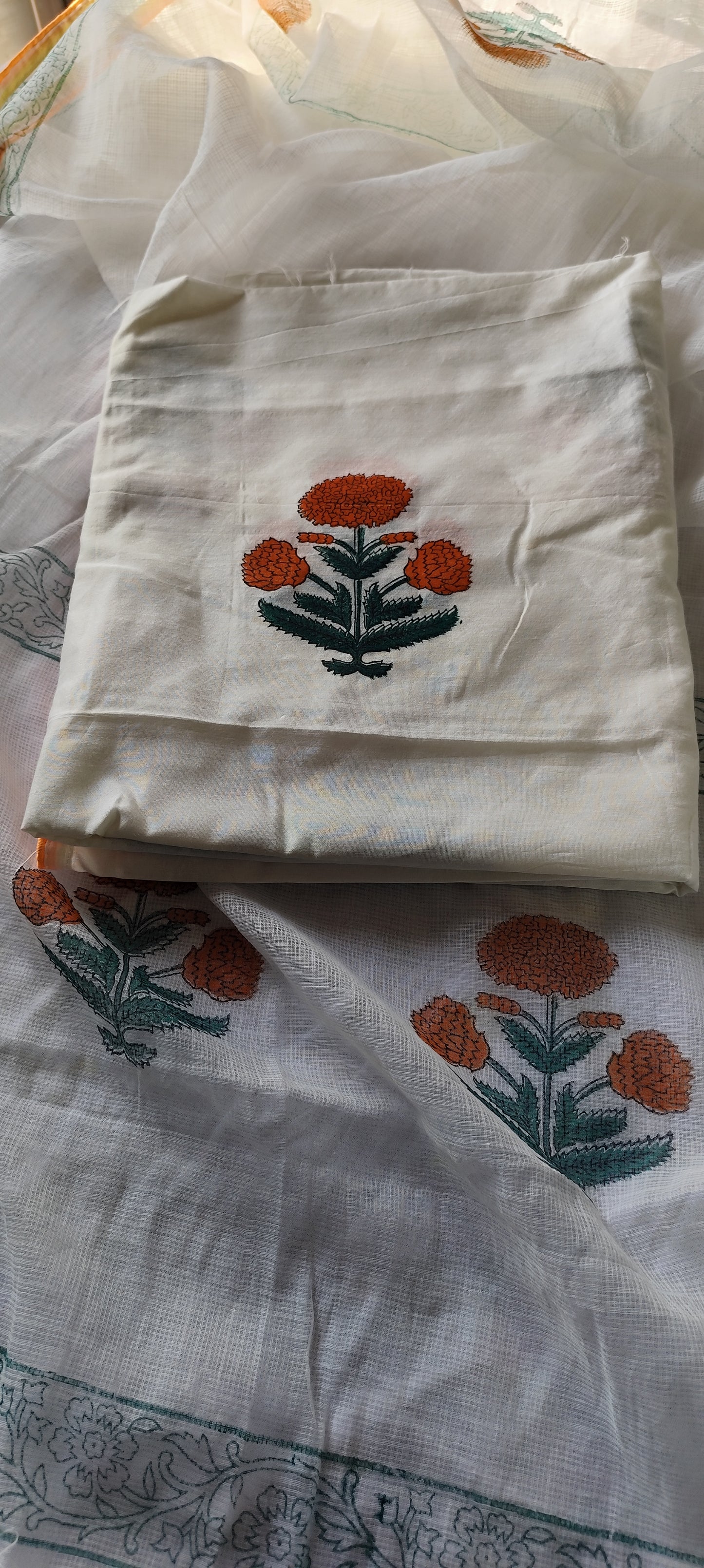 Handblock chanderi silk suit