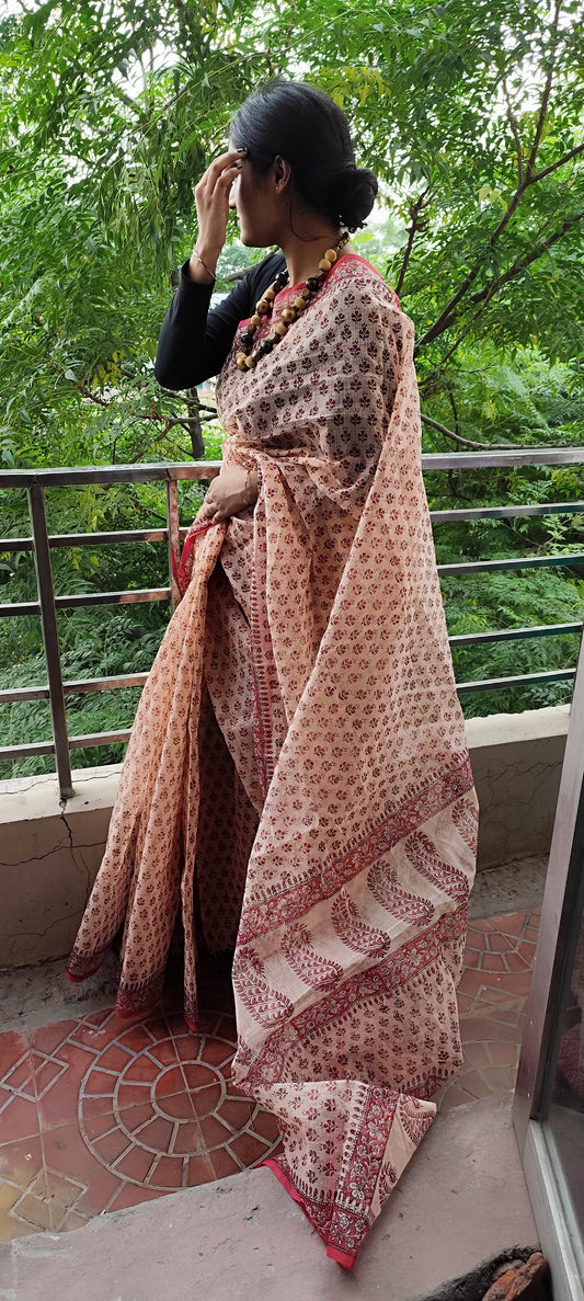 Red Hand block pure kota saree