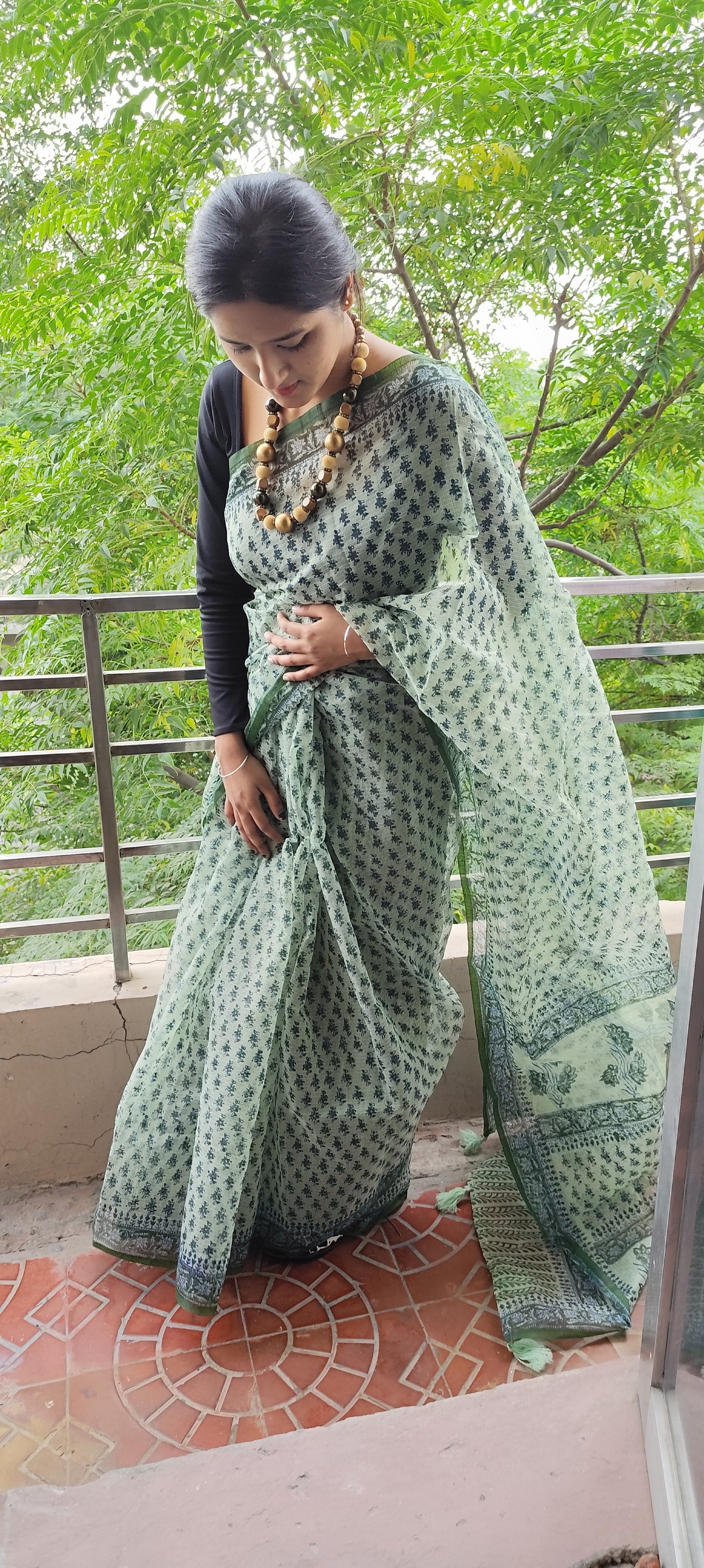 Pista colour Hand block pure kota saree