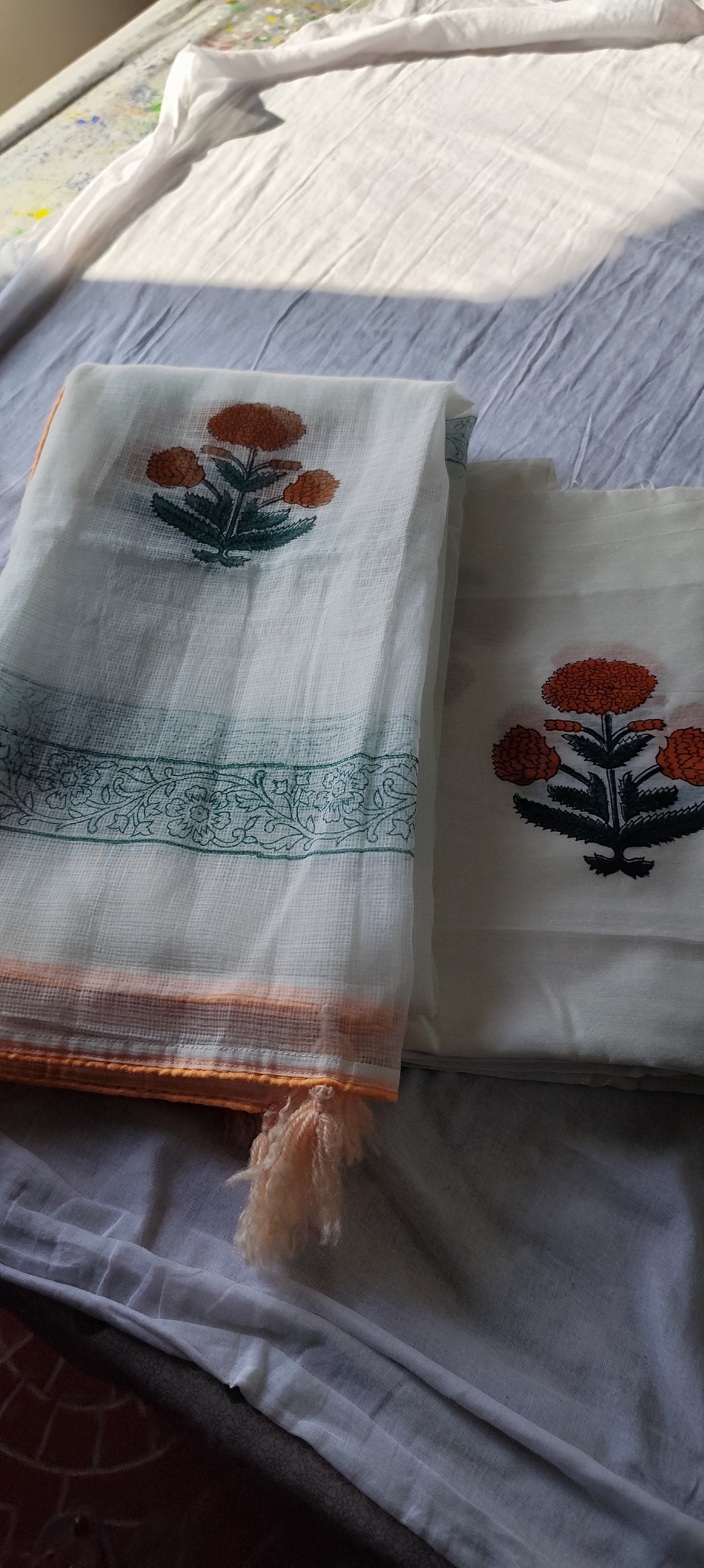 Handblock chanderi silk suit