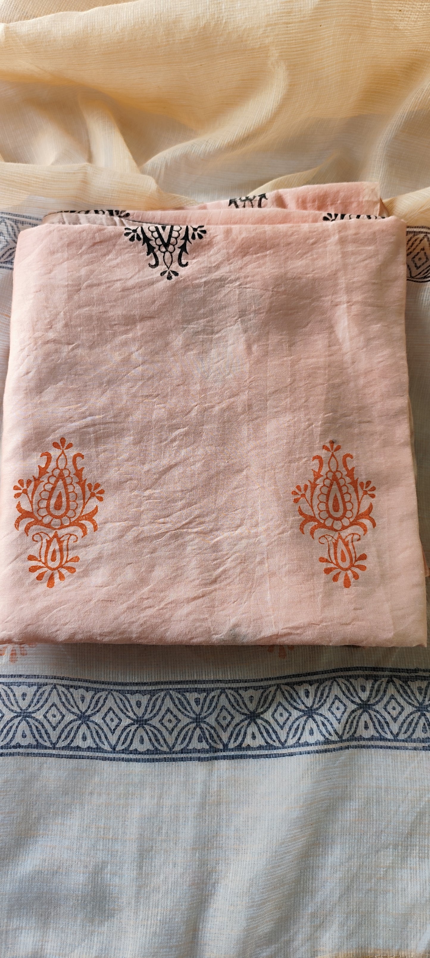 Handblock  pink chanderi silk suit