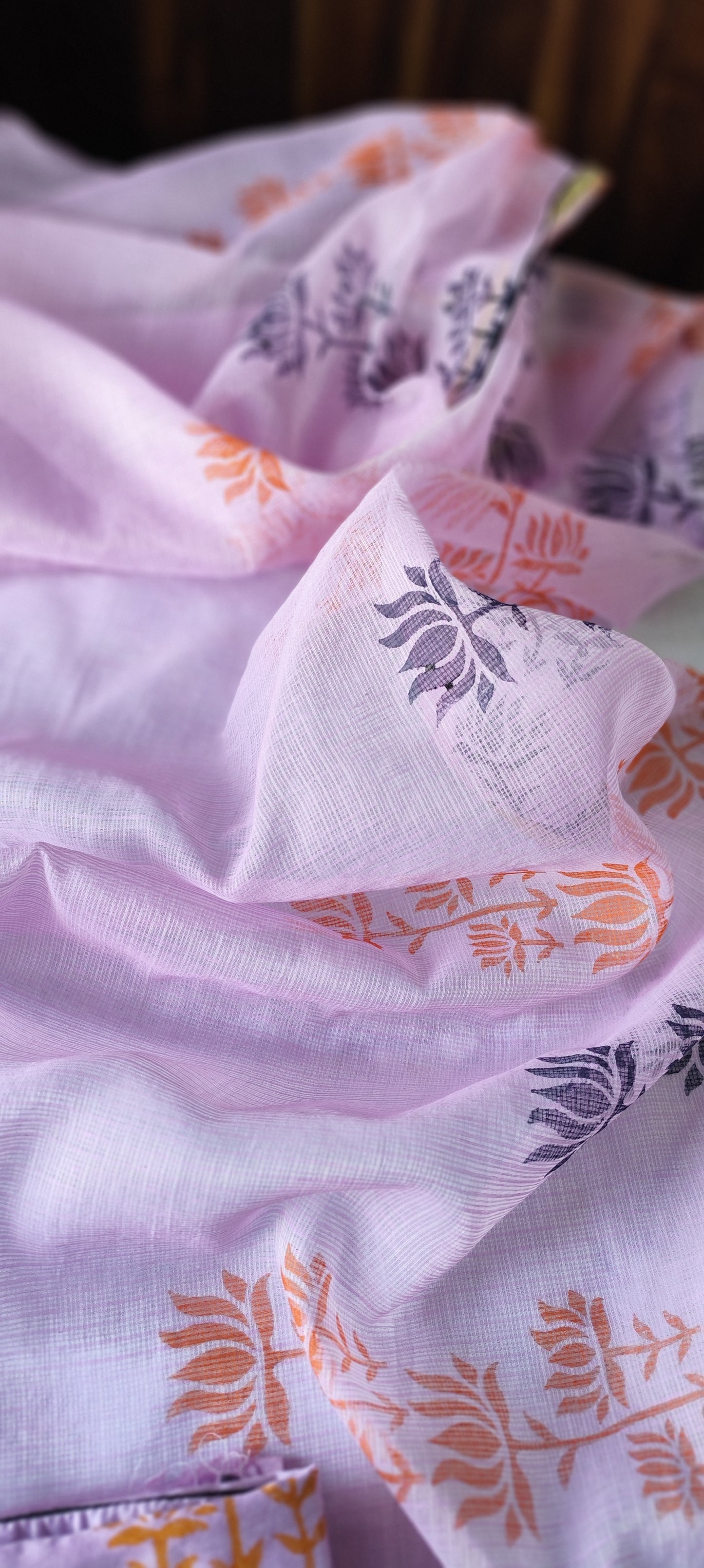 Handblock lilac chanderi silk suit
