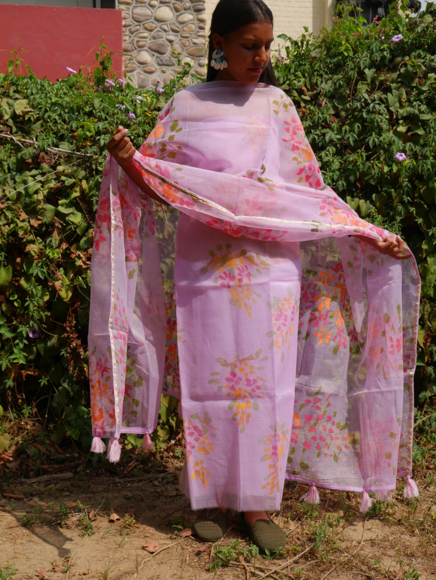 Lavender handpainted amaltas on pure kota doria