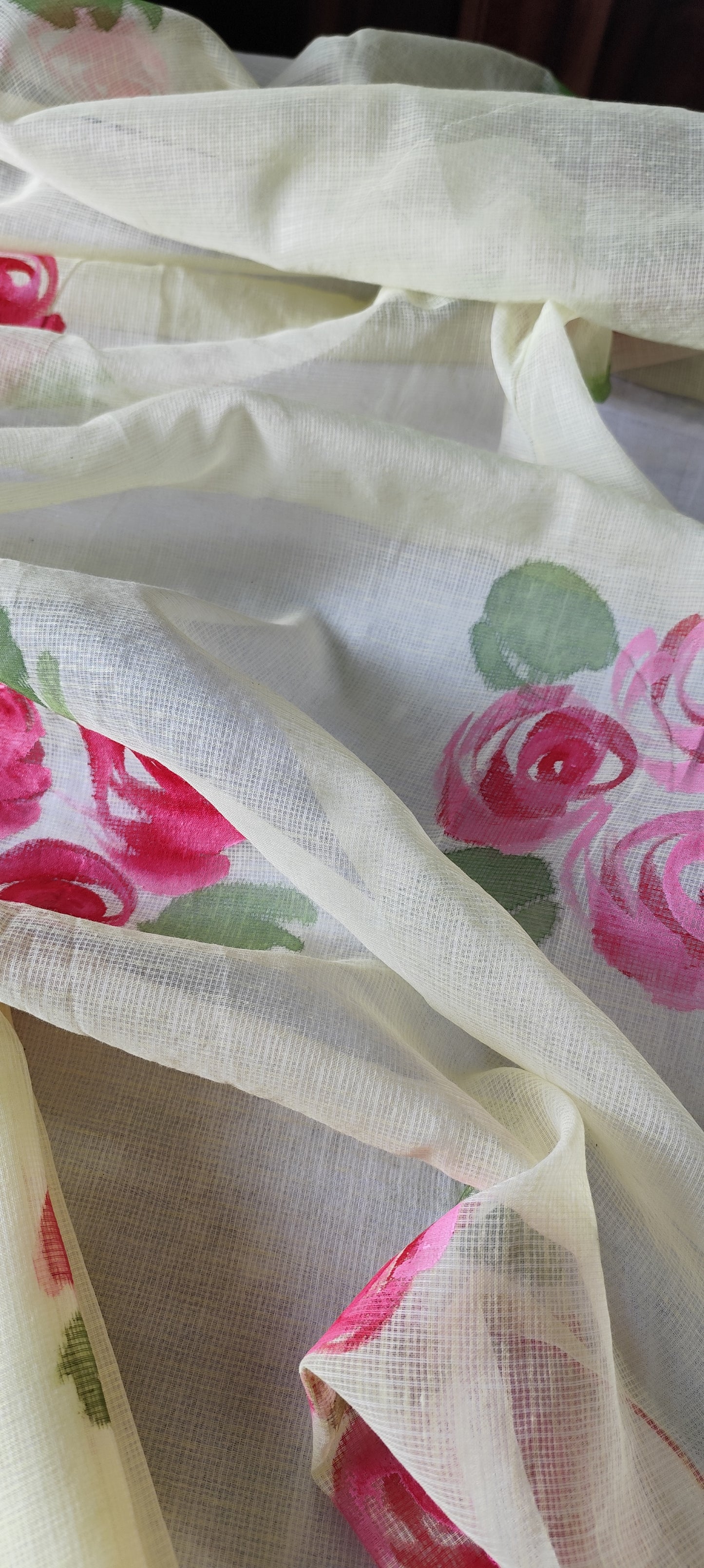 Lemon Handpainted roses on kota doria suit
